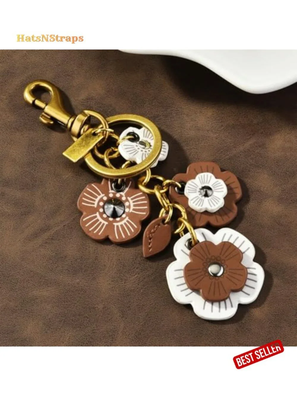 Vintage Retro Flower Bag Charm Keychain Leather Purse Charm for Women Handbag